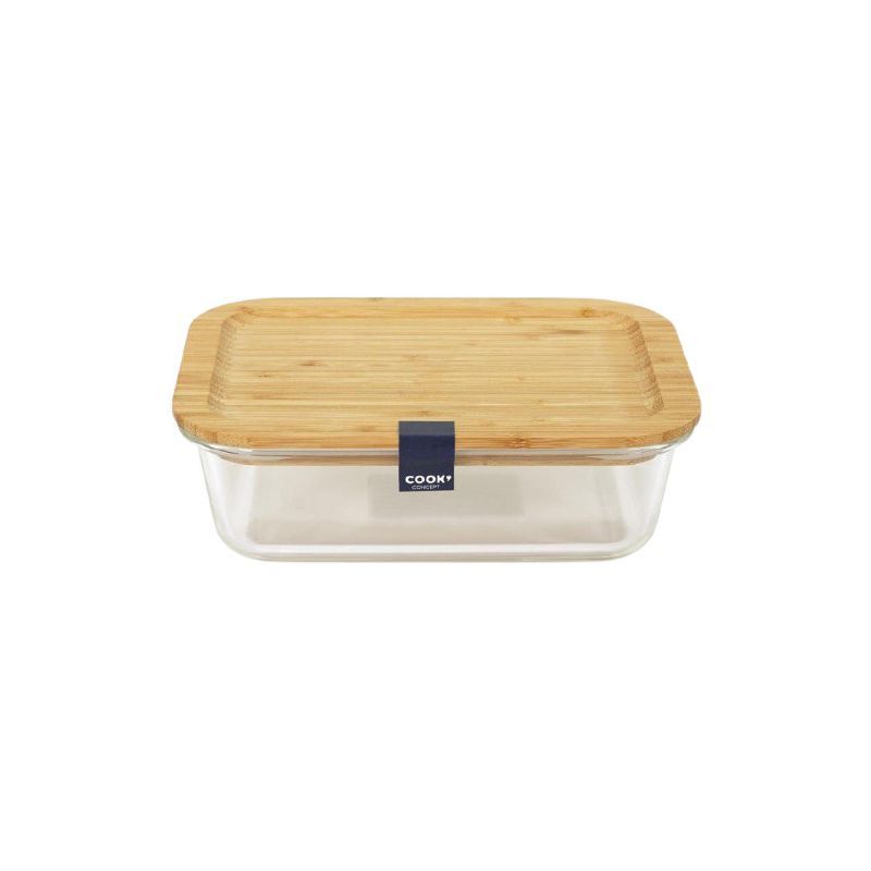 Lunch box bleu foncé en verre couvercle bambou 6.5 x 11.7 x 17.5 cm -  Cookut