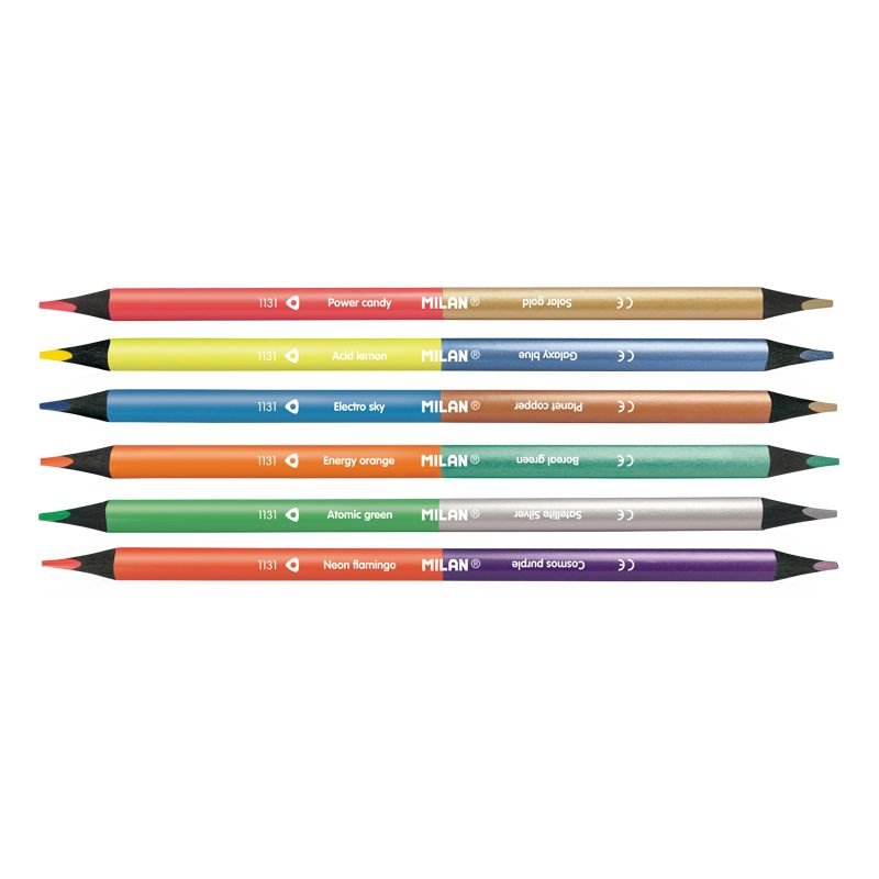 Crayons de couleur bicolores Milan métal et fluo Blister 6 pcs
